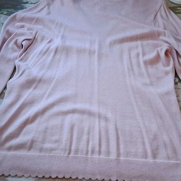 Isaac Mizrahi Soft Pink Wrap Cardigan with Scallop Hem - Picture 9 of 10